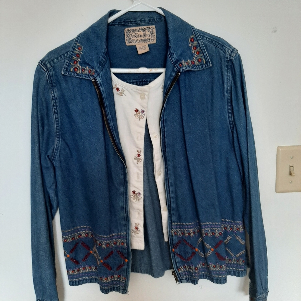 90s Vintage Tantrum Blues denim jacket w/built in tank size S